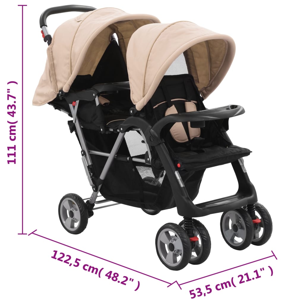 Tandem-Kinderwagen Stahl Taupe und Schwarz