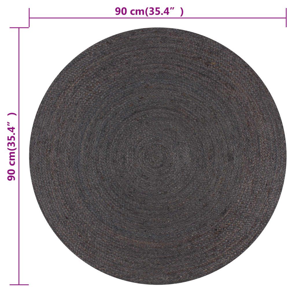 Teppich Handgefertigt Jute Rund 90 cm Dunkelgrau