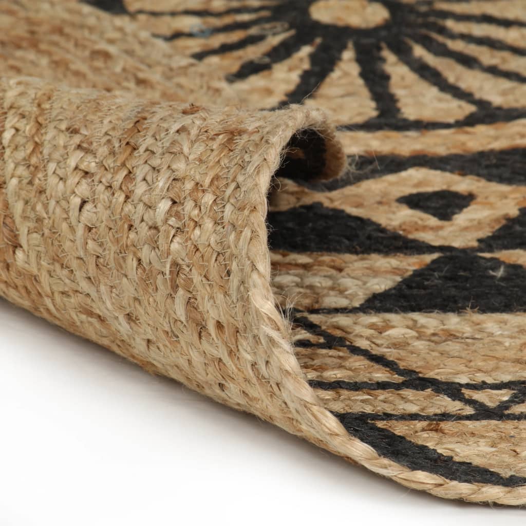 Teppich Handgefertigt Jute Schwarzer Druck 90 cm