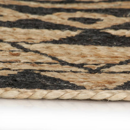 Teppich Handgefertigt Jute Schwarzer Druck 90 cm