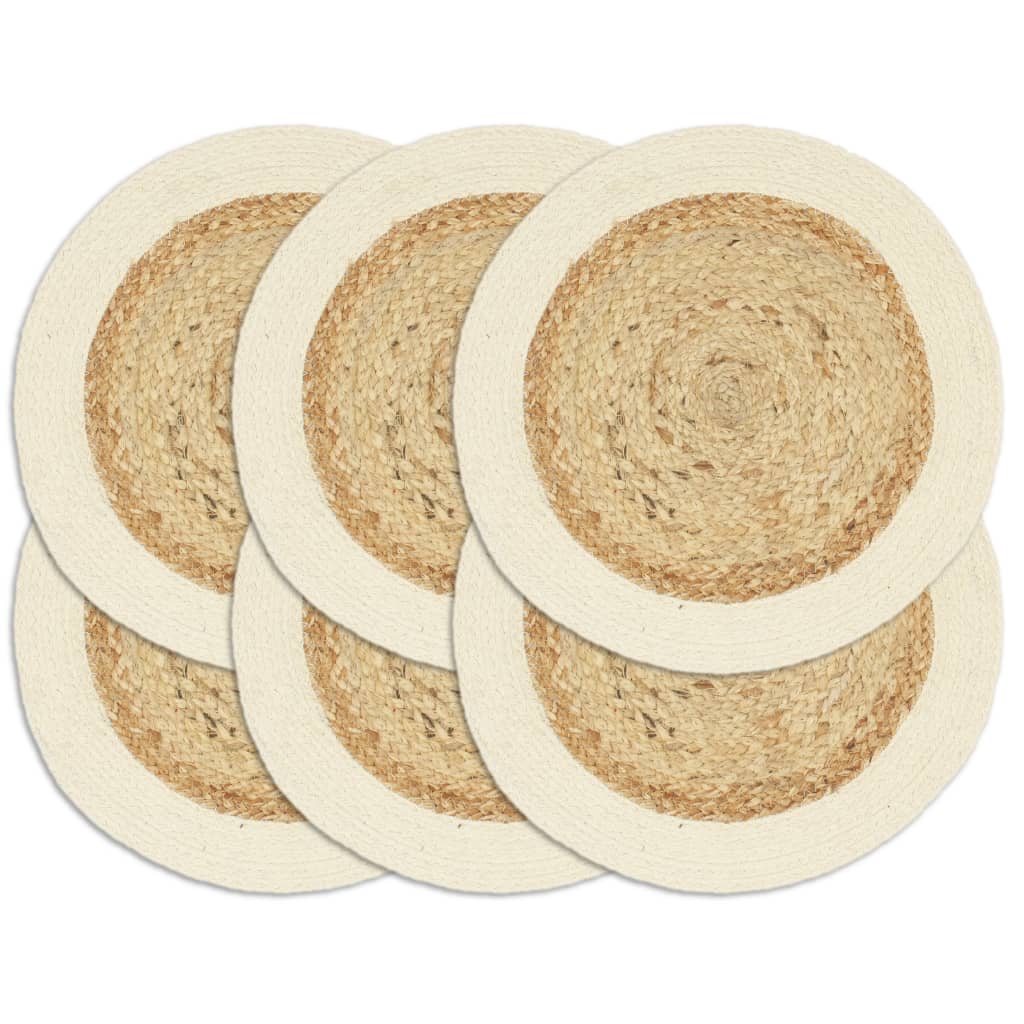 Tischsets 6 Stk. Uni Natur 38 cm Rund Jute und Baumwolle