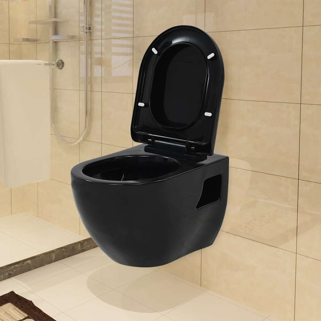 Hänge-Toilette mit Einbau-Spülkasten Keramik Schwarz
