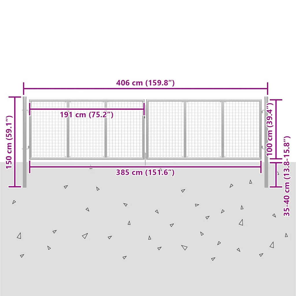 Gartentor verzinkter Stahl 400 x 100 cm Silber
