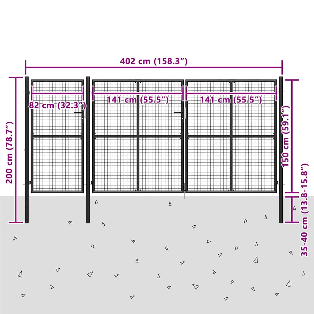 Gartentor aus Stahl 400 x 150 cm Anthrazit
