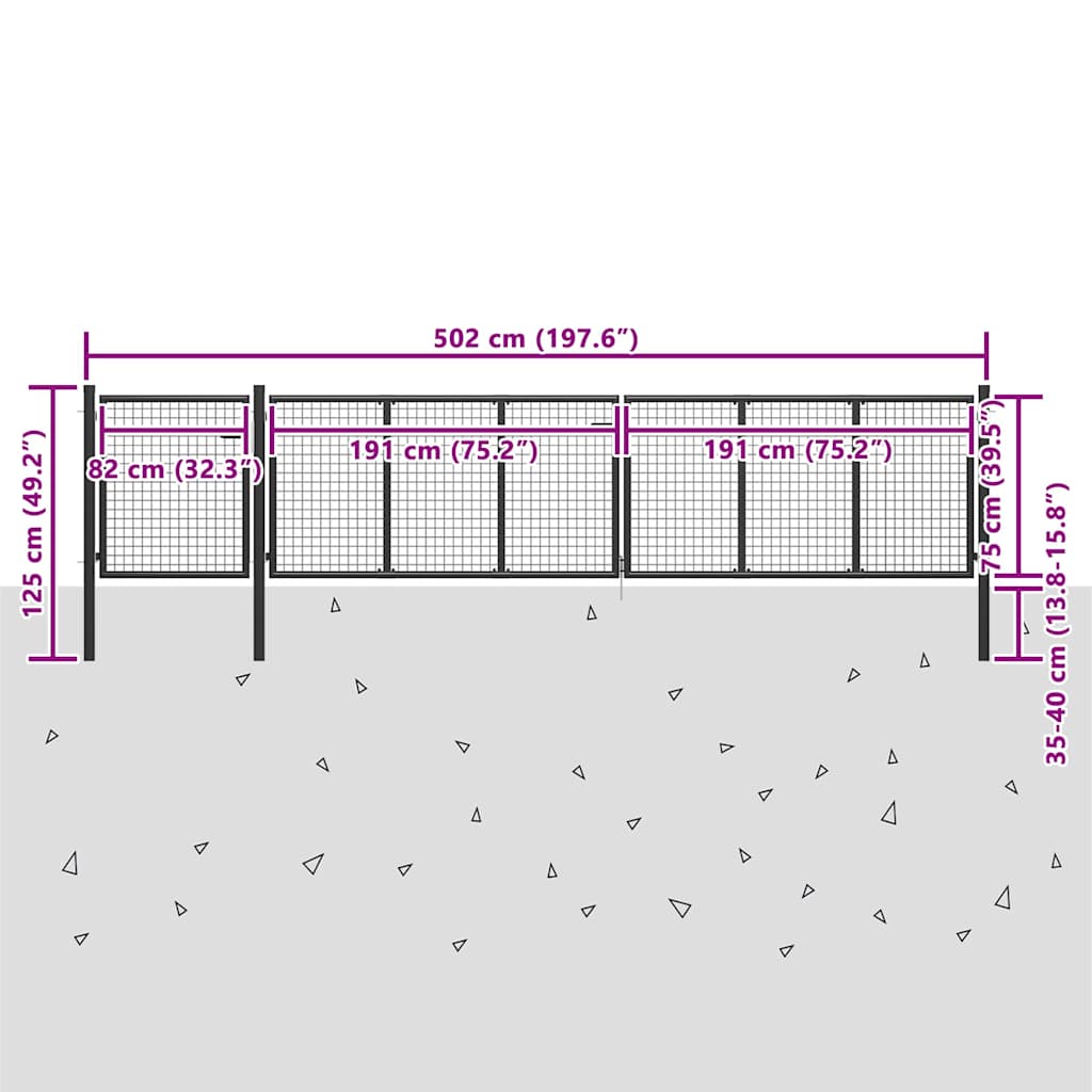 Gartentor Stahl 500×75 cm Anthrazit