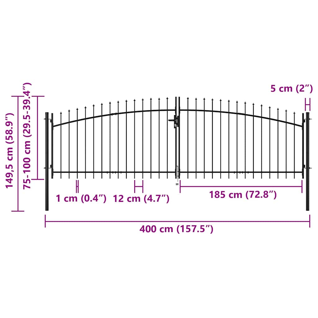 Doppeltür-Gartentor Woerden mit Speerspitze 400 x 149,5 cm