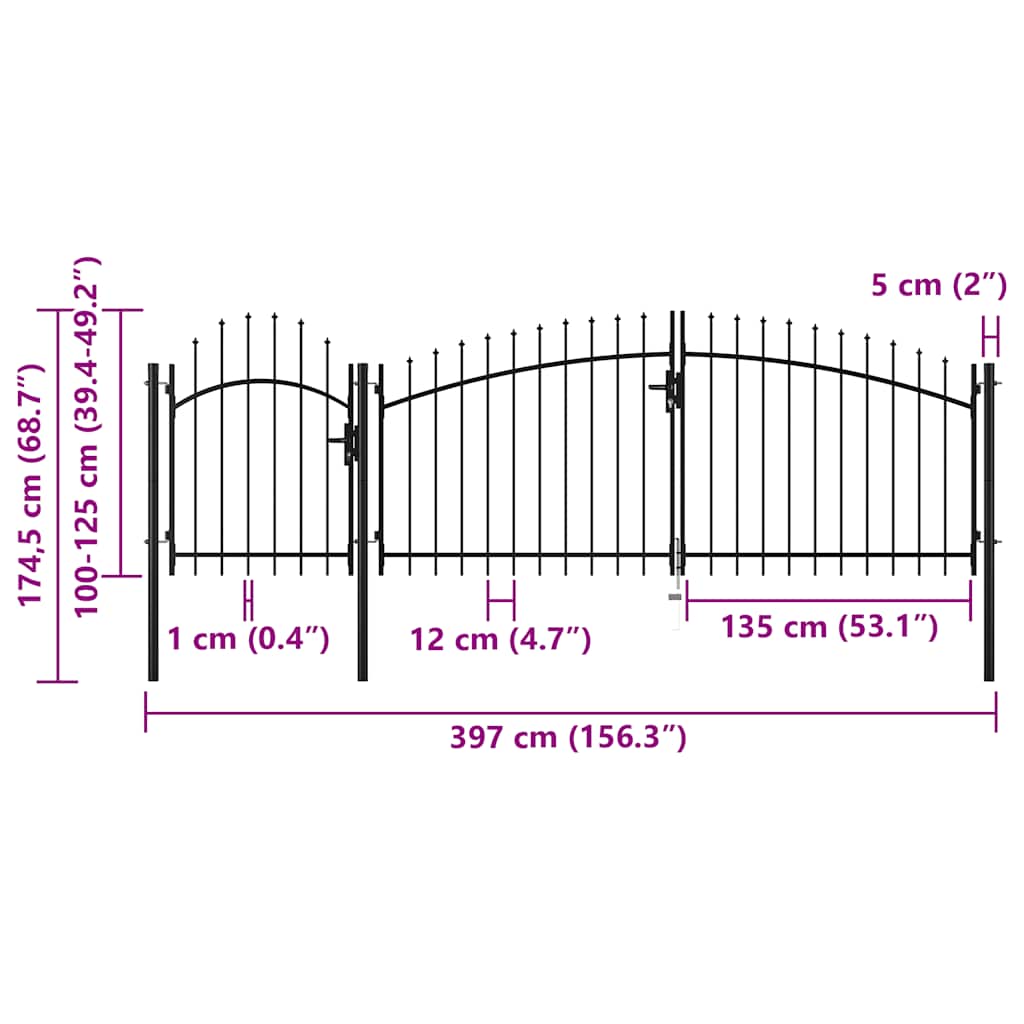 Gartentor Woerden Stahl 1,25 x 4 m Schwarz