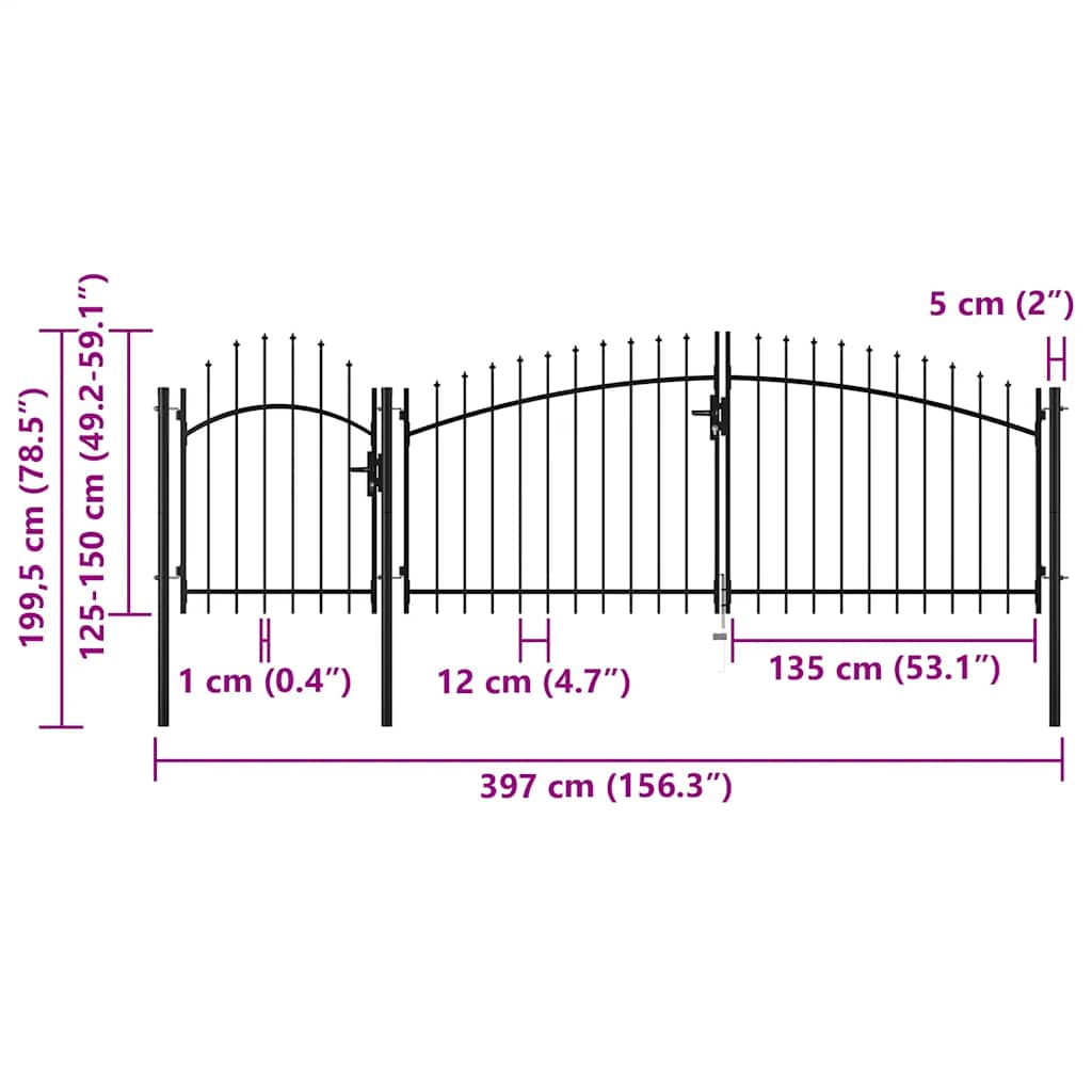 Gartentor Woerden Stahl 1,5 x 4 m Schwarz