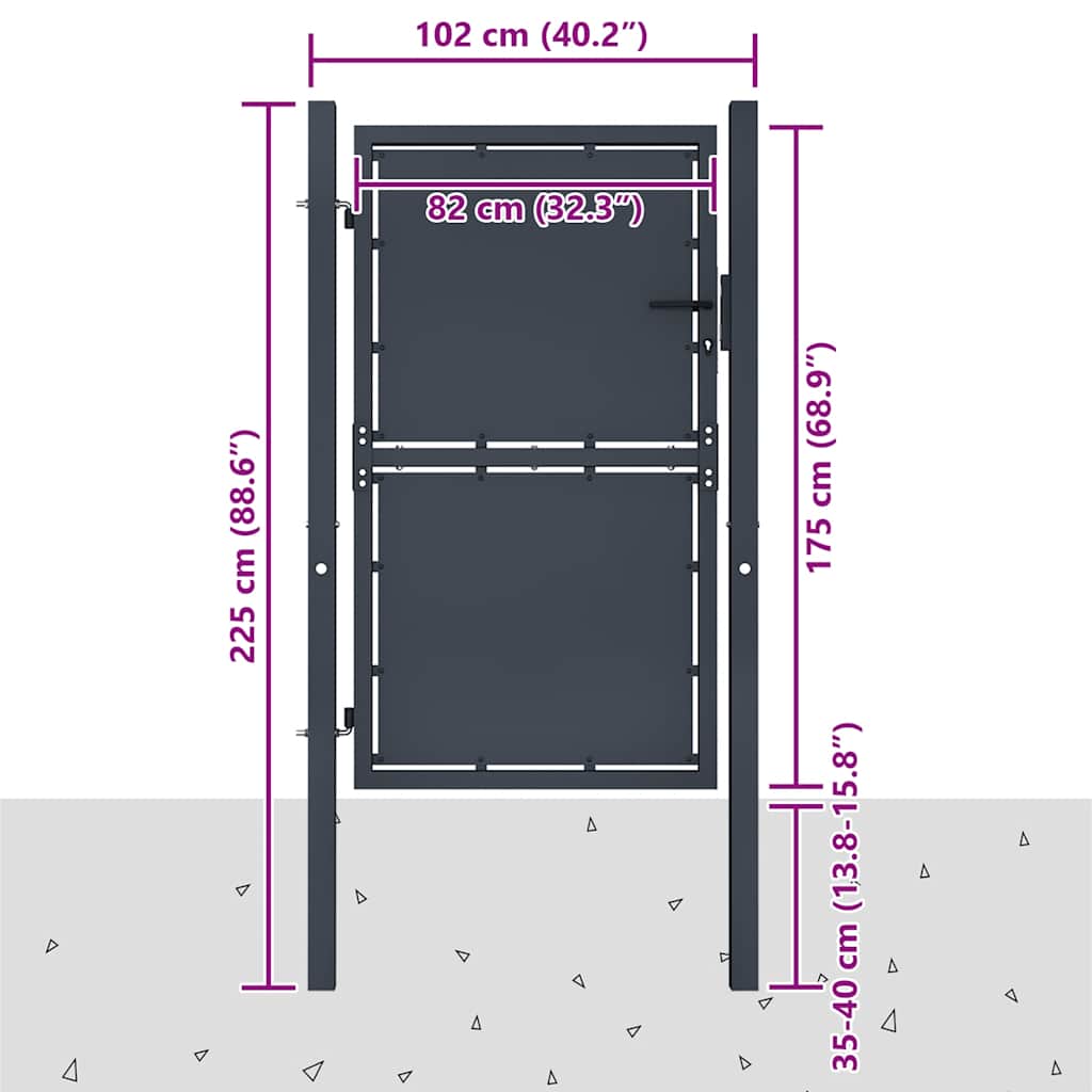 Gartentor aus Stahl 100 x 175 cm Anthrazit