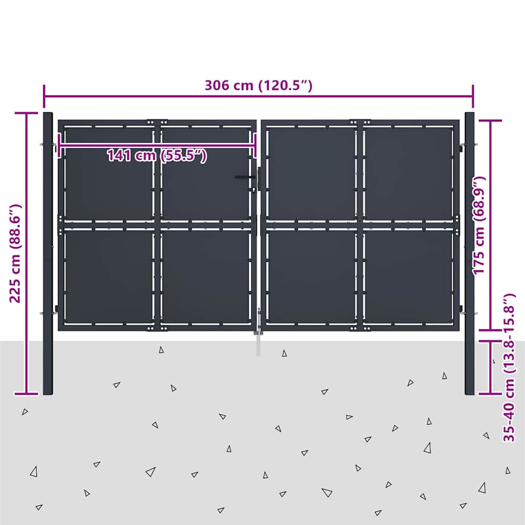 Gartentor aus Stahl 300 x 175 cm Anthrazit