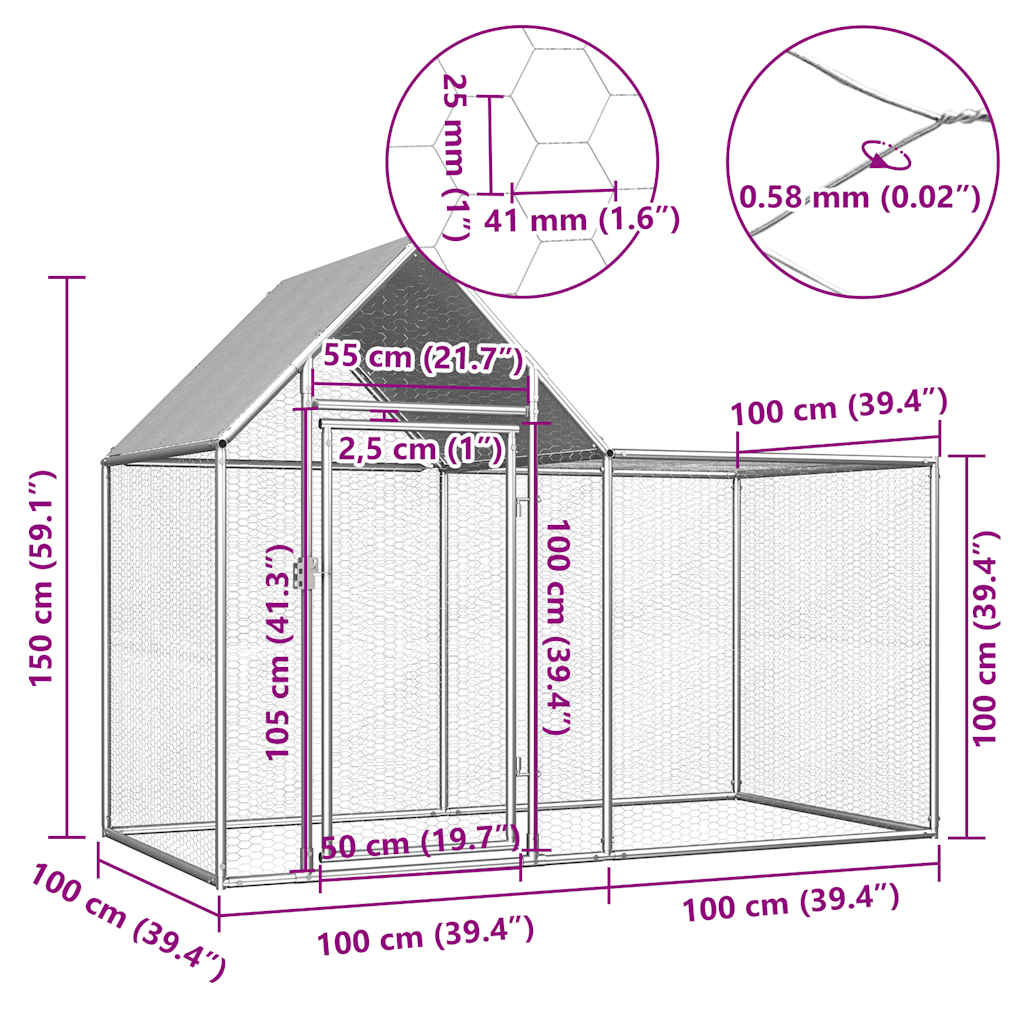 Hühnerstall 2x1x1,5 m Verzinkter Stahl