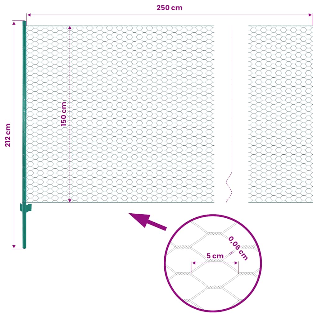 Maschendrahtzaun mit Pfosten Stahl 25 x 1,5 m Grün