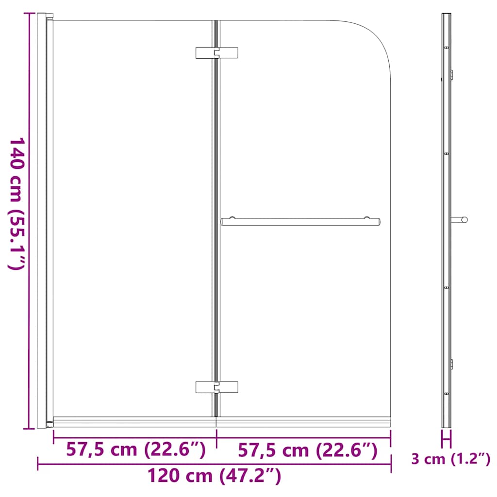 Faltbare Duschkabine 2 Paneele ESG 120 x 140 cm
