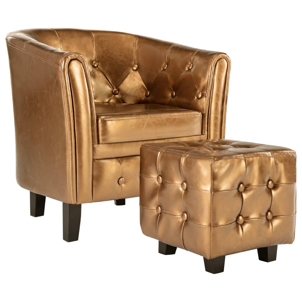 Clubsessel mit Hocker Braun Kunstleder