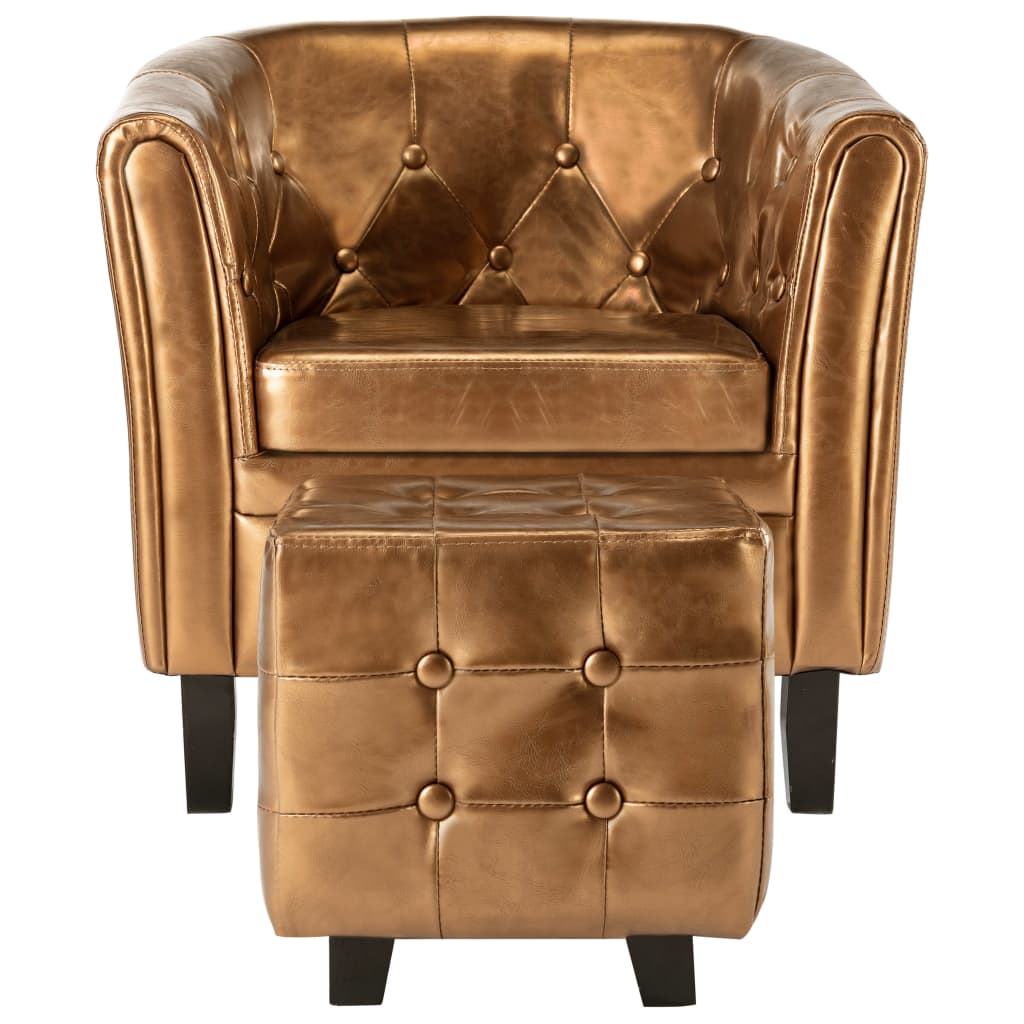 Clubsessel mit Hocker Braun Kunstleder