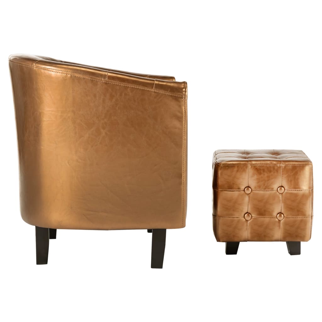Clubsessel mit Hocker Braun Kunstleder