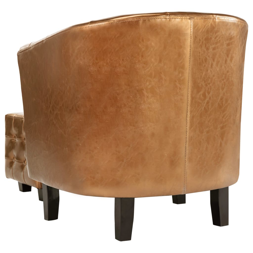 Clubsessel mit Hocker Braun Kunstleder