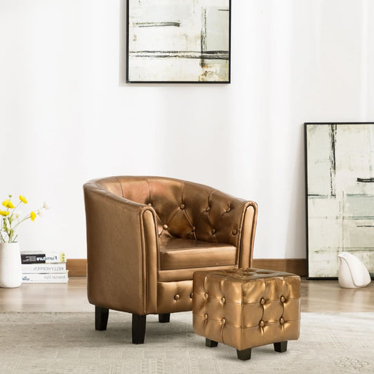 Clubsessel mit Hocker Braun Kunstleder