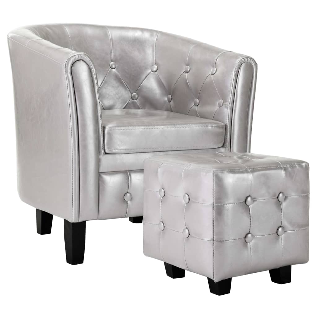 Clubsessel mit Hocker Silbern Kunstleder