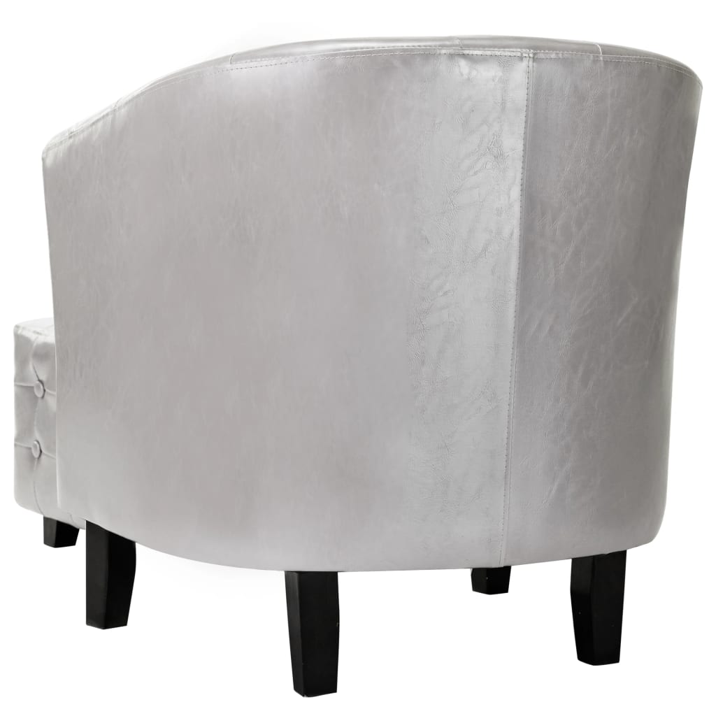 Clubsessel mit Hocker Silbern Kunstleder