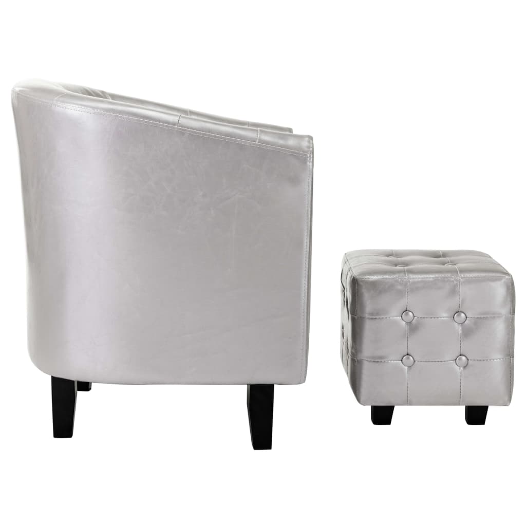Clubsessel mit Hocker Silbern Kunstleder
