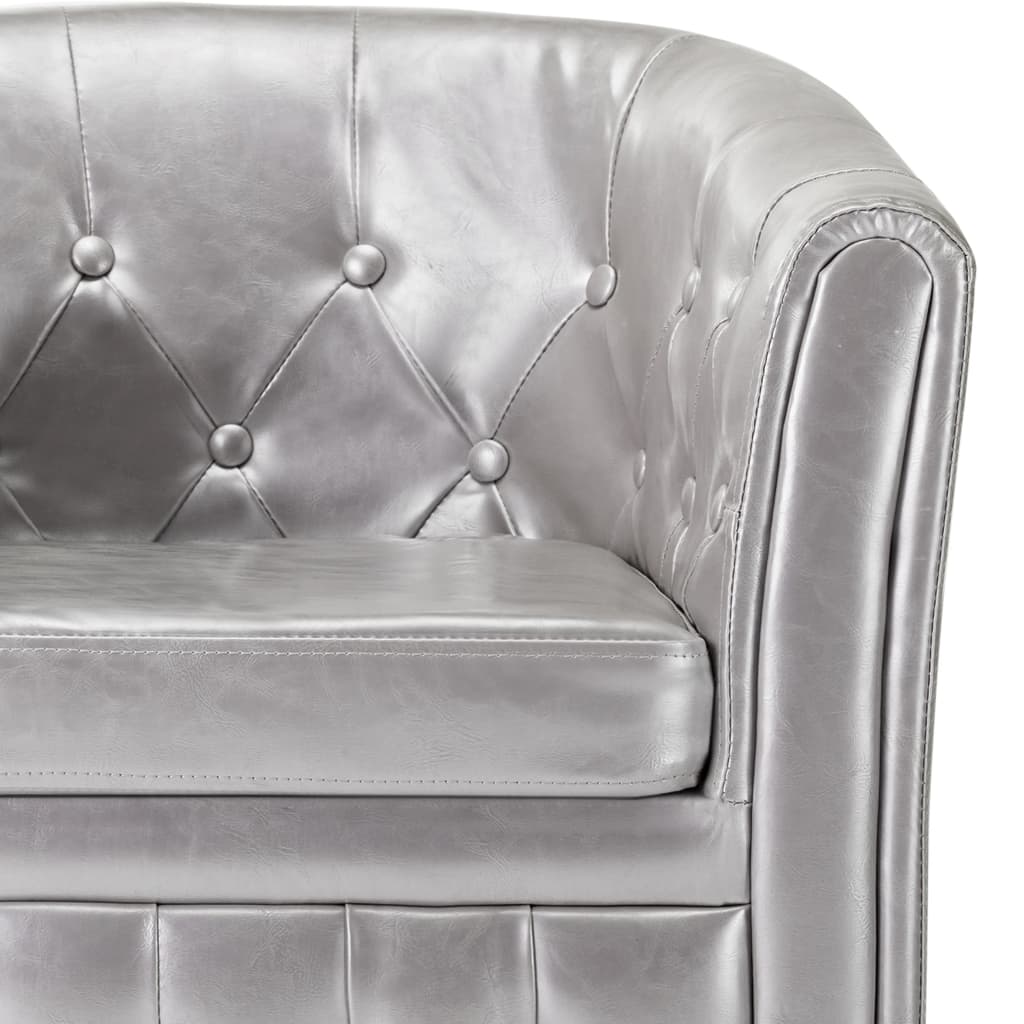 Clubsessel mit Hocker Silbern Kunstleder