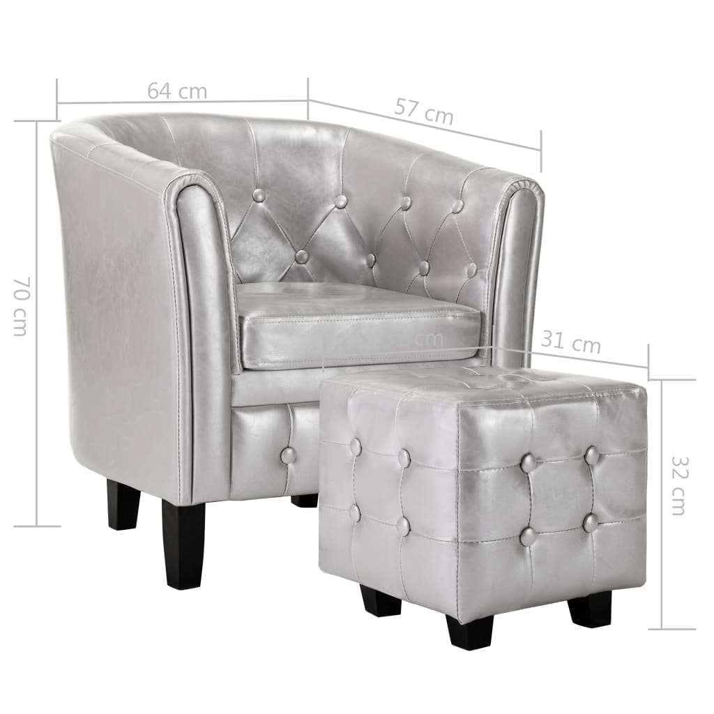 Clubsessel mit Hocker Silbern Kunstleder