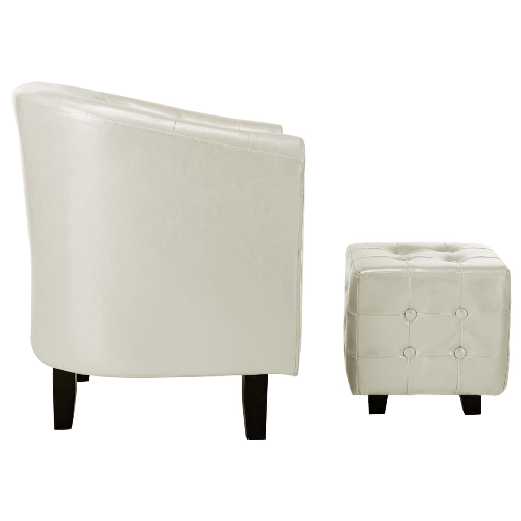 Clubsessel mit Hocker Weiß Kunstleder