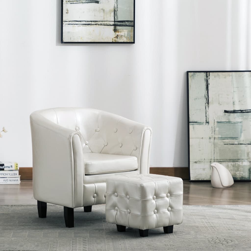 Clubsessel mit Hocker Weiß Kunstleder