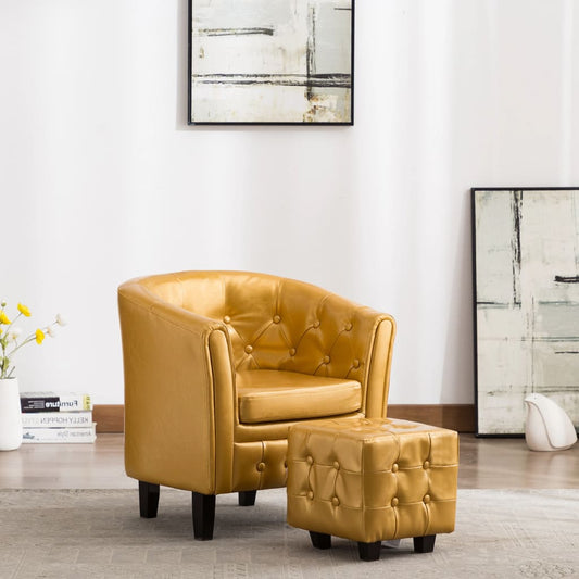 Clubsessel mit Hocker Golden Kunstleder