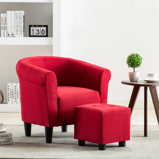 2-tlg. Sessel und Hocker Set Weinrot Stoff