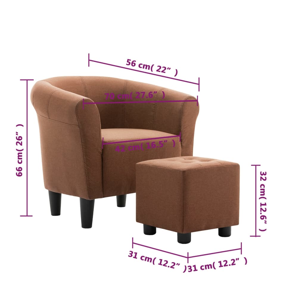 2-tlg. Sessel und Hocker Set Braun Stoff