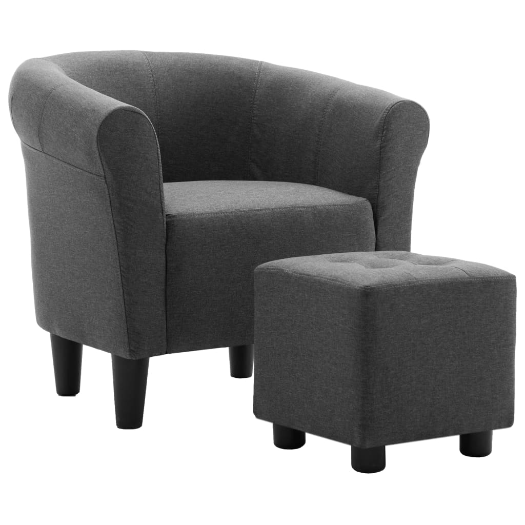 2-tlg. Sessel und Hocker Set Dunkelgrau Stoff