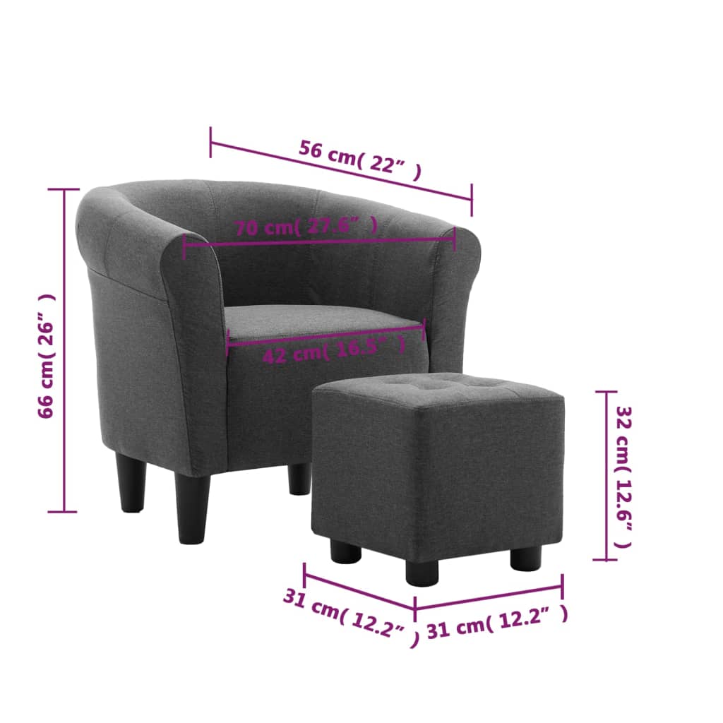 2-tlg. Sessel und Hocker Set Dunkelgrau Stoff