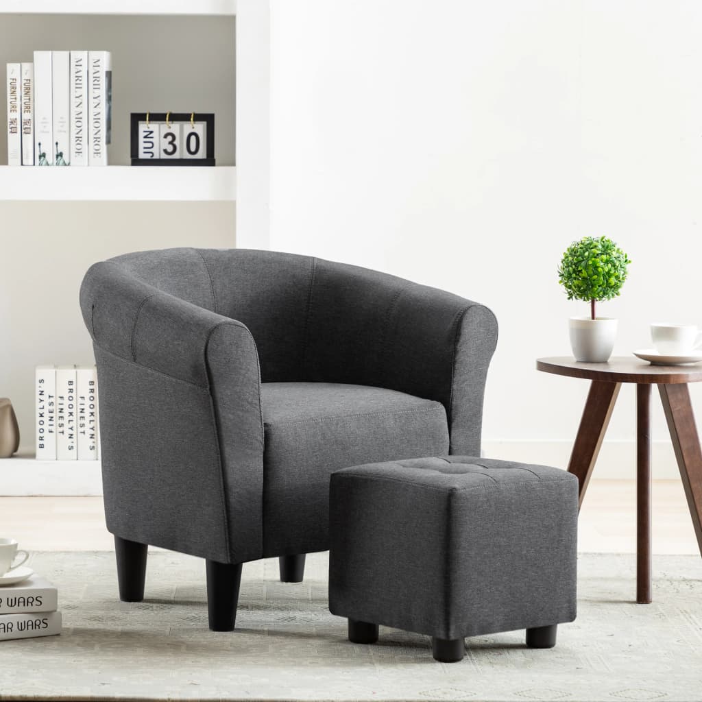 2-tlg. Sessel und Hocker Set Dunkelgrau Stoff
