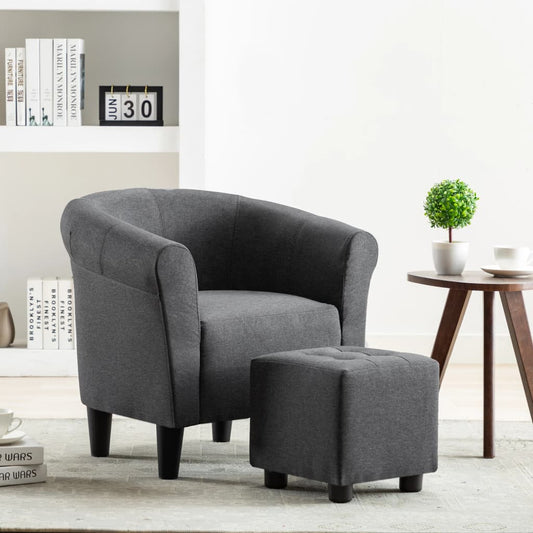 2-tlg. Sessel und Hocker Set Dunkelgrau Stoff