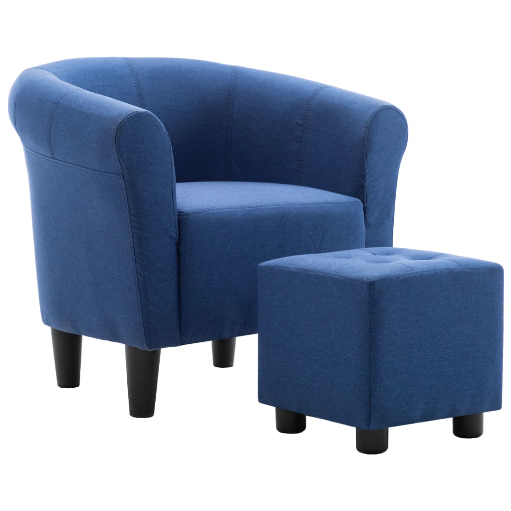 2-tlg. Sessel und Hocker Set Blau Stoff