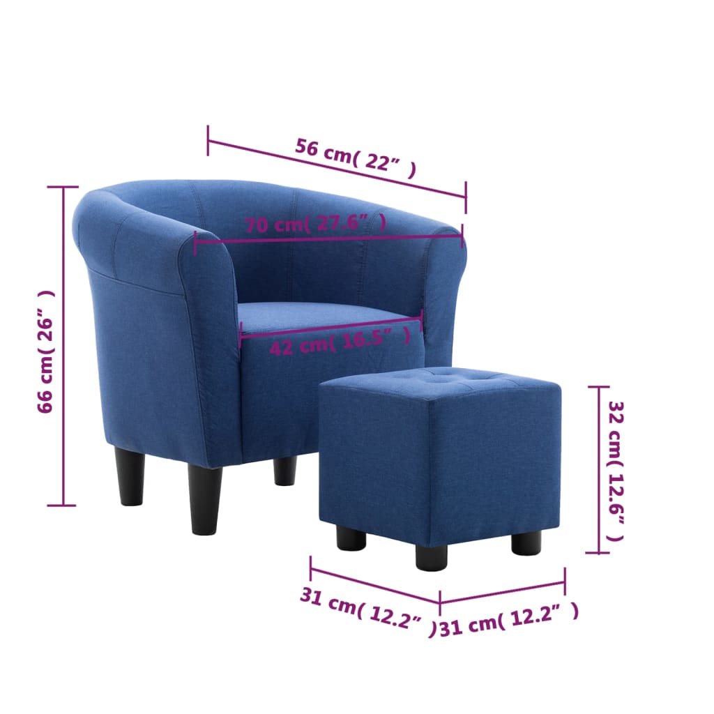2-tlg. Sessel und Hocker Set Blau Stoff