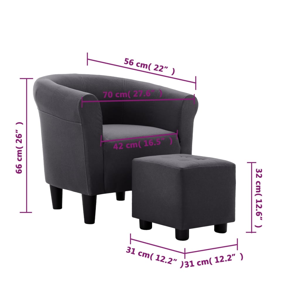 2-tlg. Sessel und Hocker Set Schwarz Stoff
