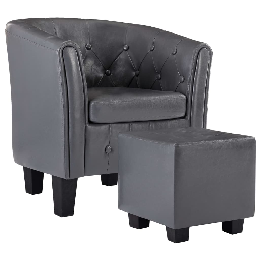Sessel mit Fußhocker Grau Kunstleder