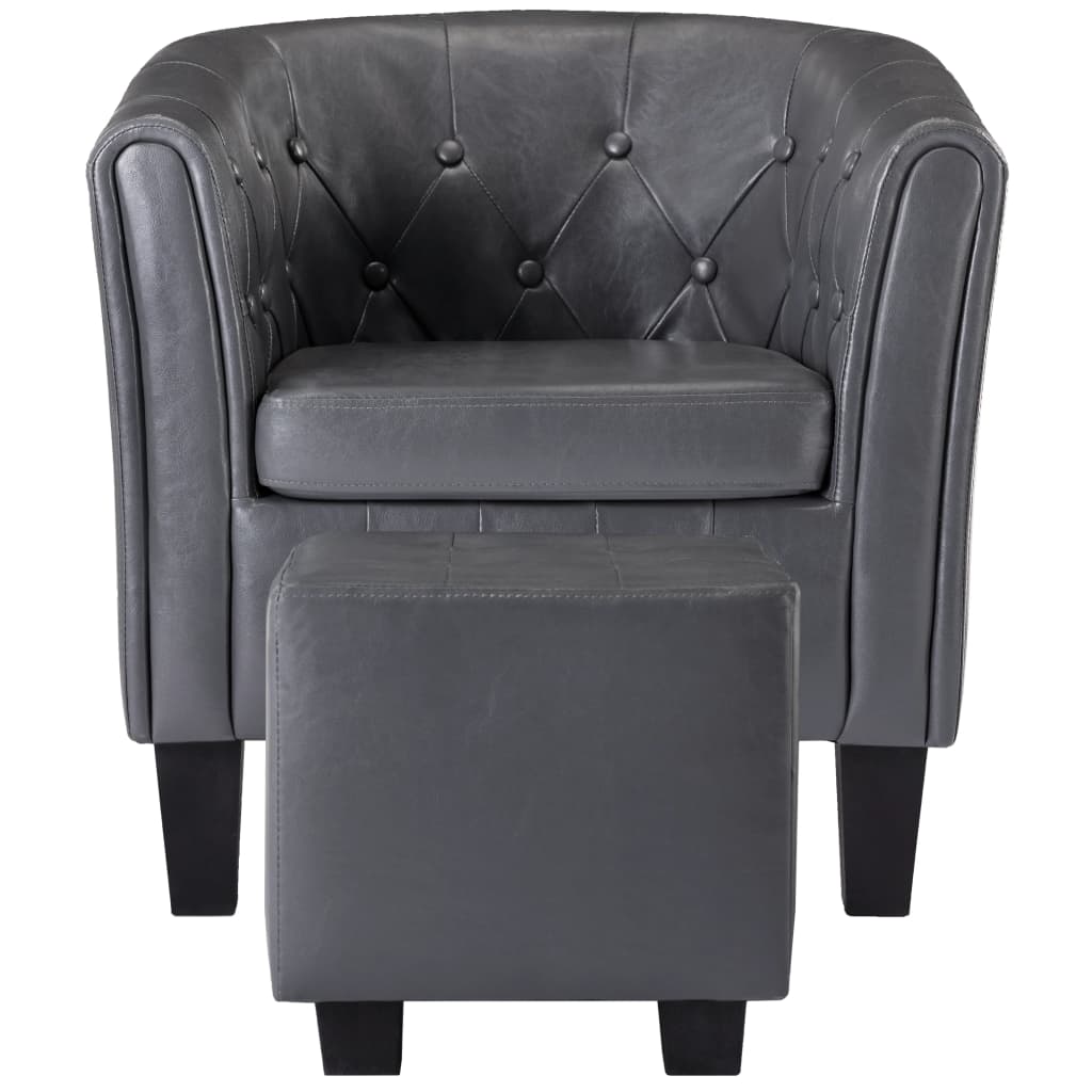 Sessel mit Fußhocker Grau Kunstleder