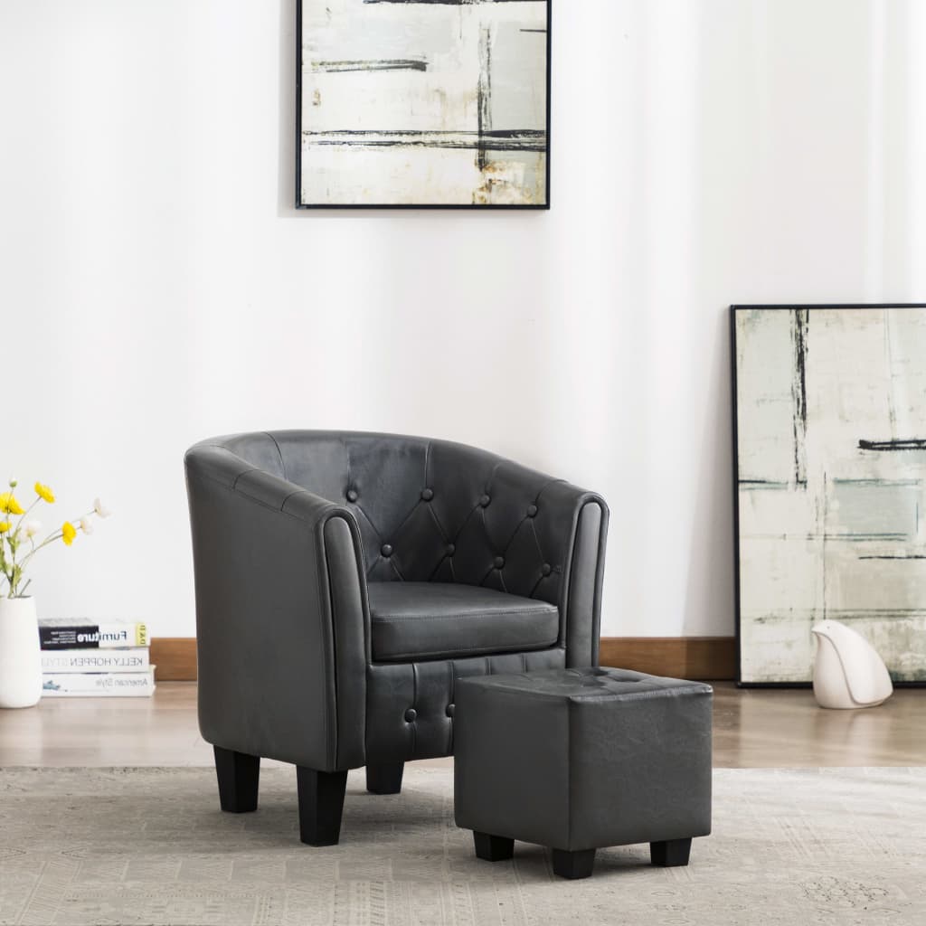 Sessel mit Fußhocker Grau Kunstleder