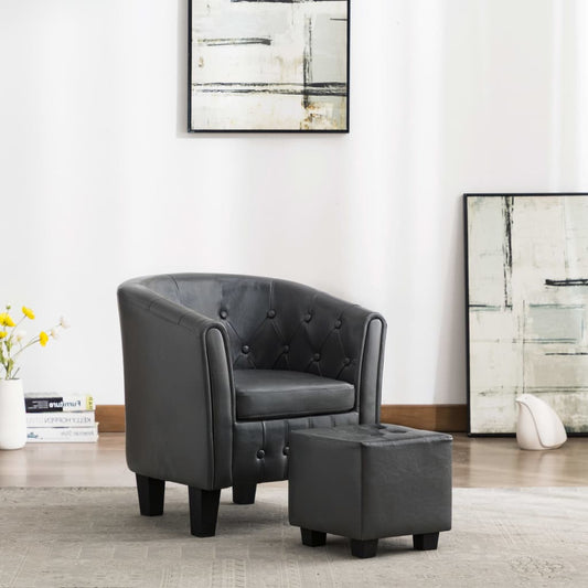 Sessel mit Fußhocker Grau Kunstleder