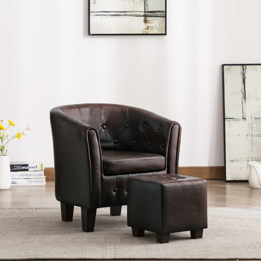 Sessel mit Fußhocker Braun Kunstleder