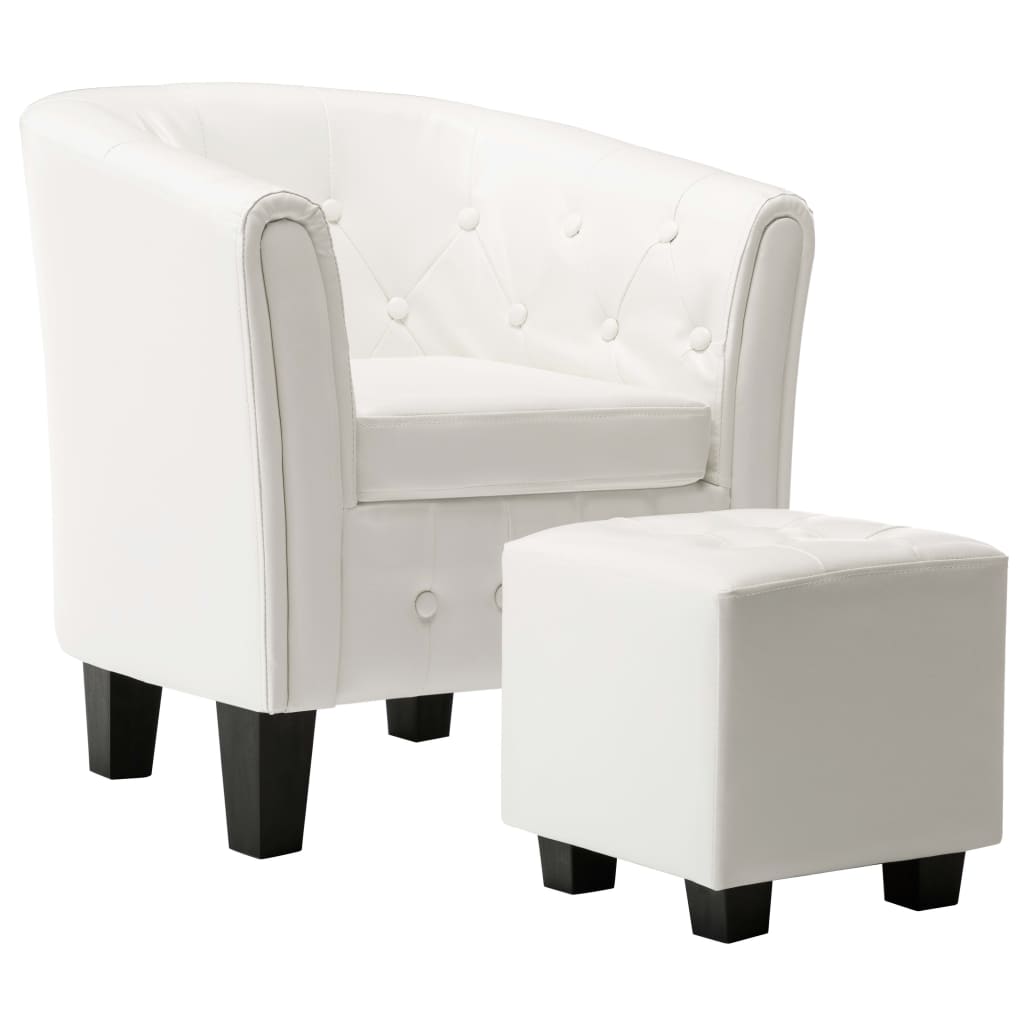 Sessel mit Fußhocker Weiß Kunstleder