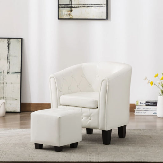 Sessel mit Fußhocker Weiß Kunstleder