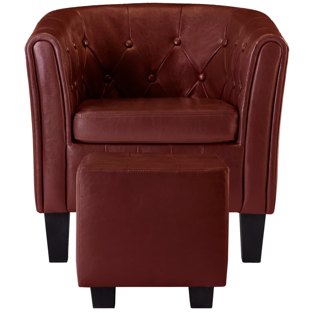 Sessel mit Fußhocker Weinrot Kunstleder