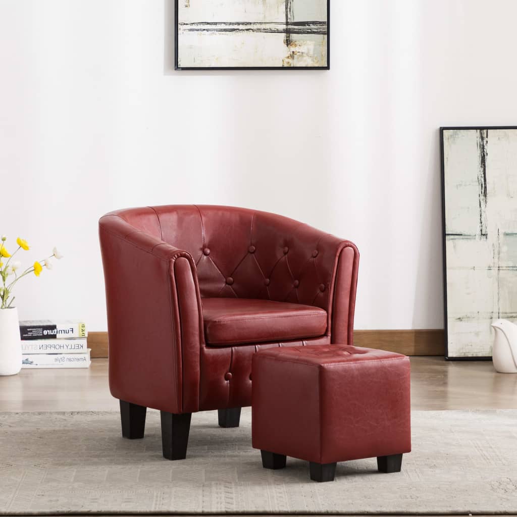 Sessel mit Fußhocker Weinrot Kunstleder
