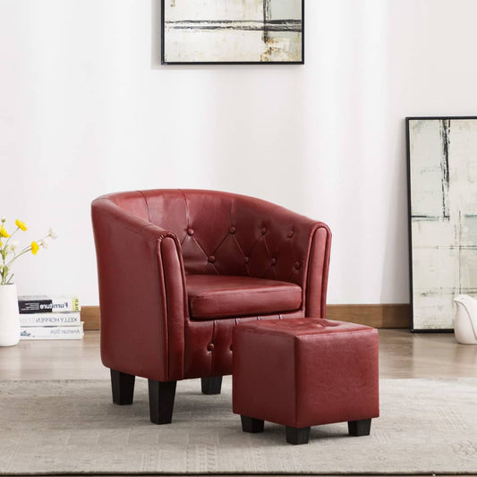 Sessel mit Fußhocker Weinrot Kunstleder