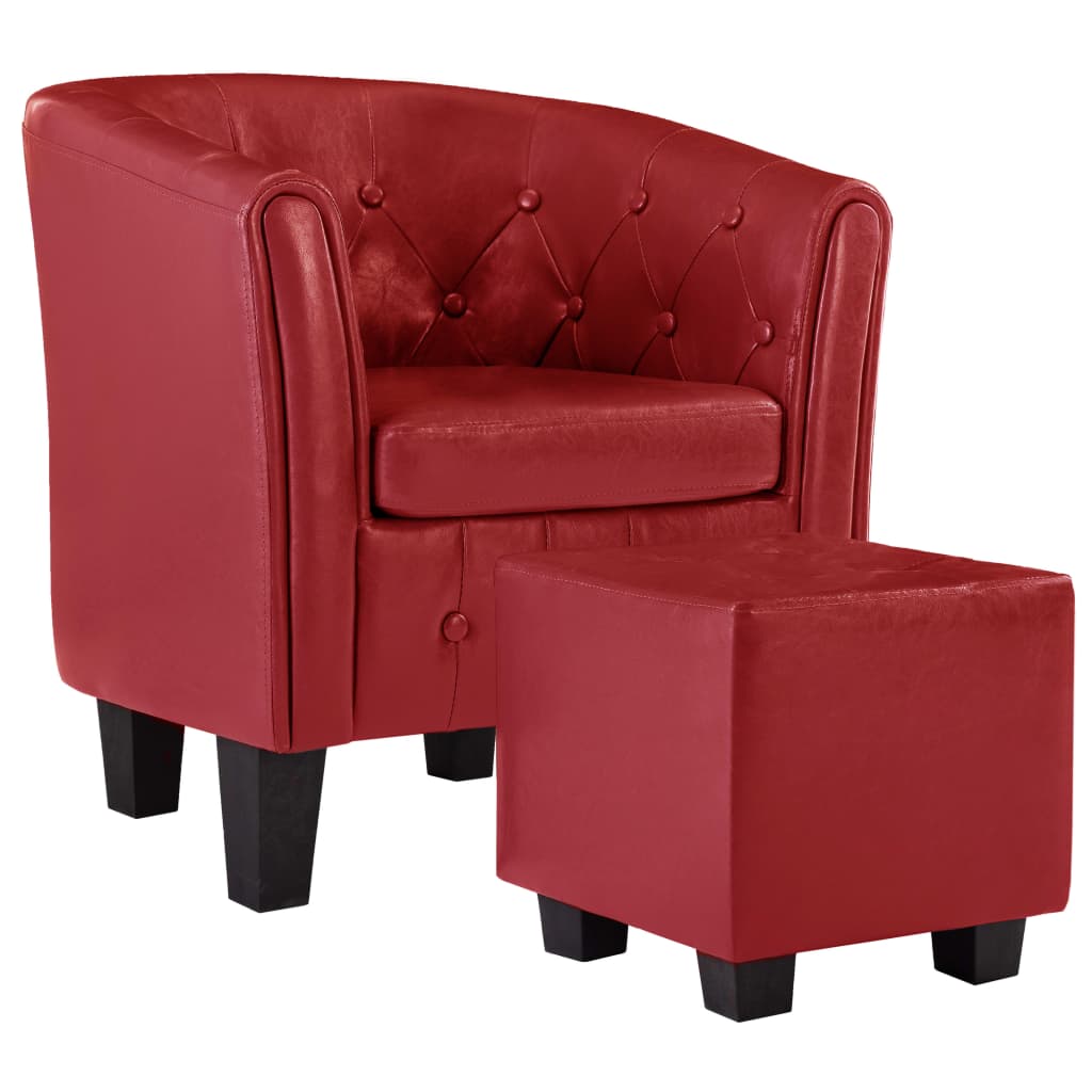 Sessel mit Fußhocker Rot Kunstleder
